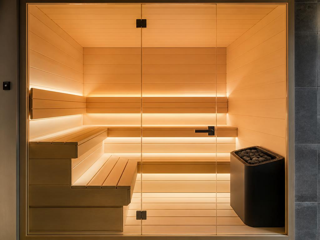 Przestronna rodzinna sauna fińska GW Grande 240 z ławami z osiki